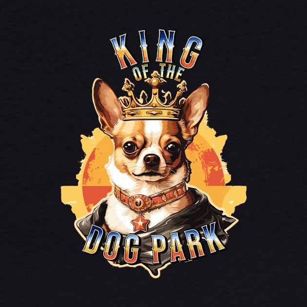 Cute Tan Chihuahua King of the Dog Park graphic for dog lover dog mom dog dad Funny Dog by Tees 4 Thee